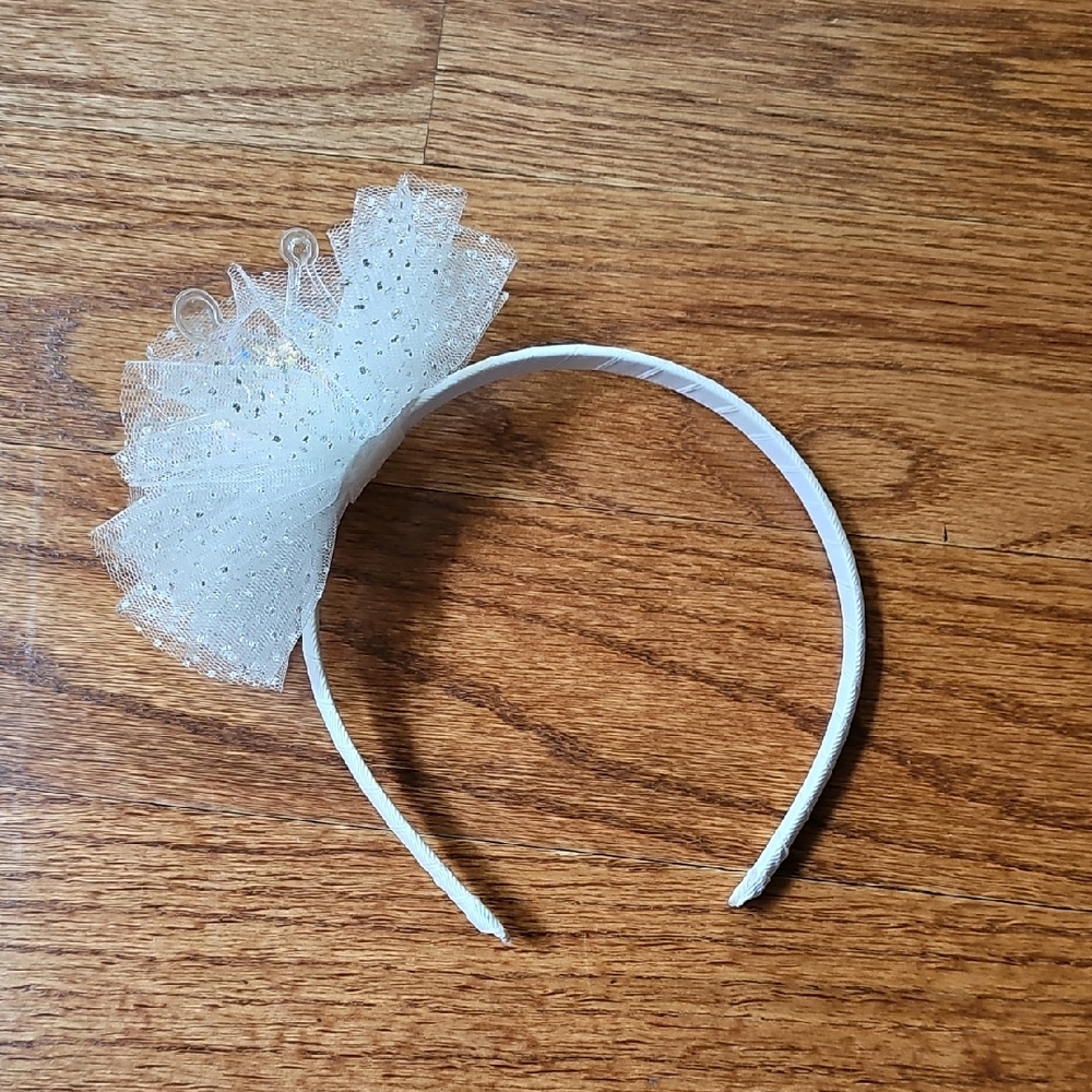 White Glittery Crown Headband with Bow